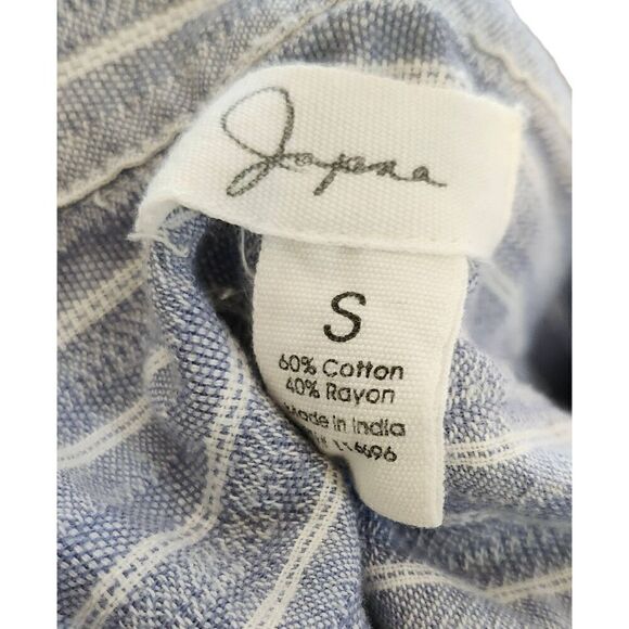 Japna Blue White Striped Cotton Mini Cap Sleeve Shirt Dress Size Small Summer  E - Picture 3 of 4